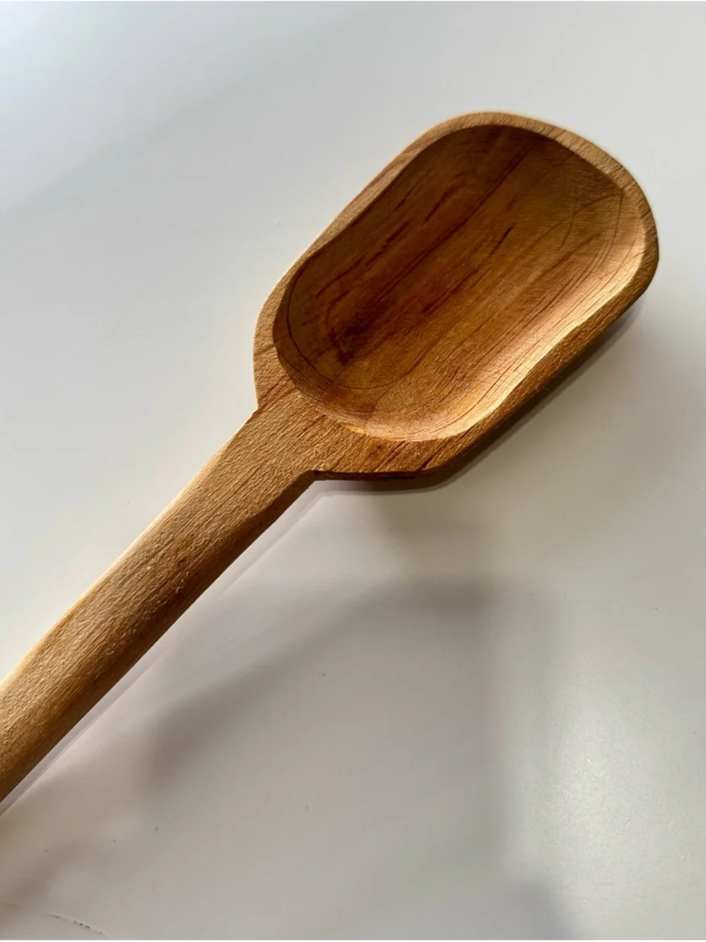 VINTAGE Solid Wood Old Handmade Heavy Wooden Long-Handled Spoon